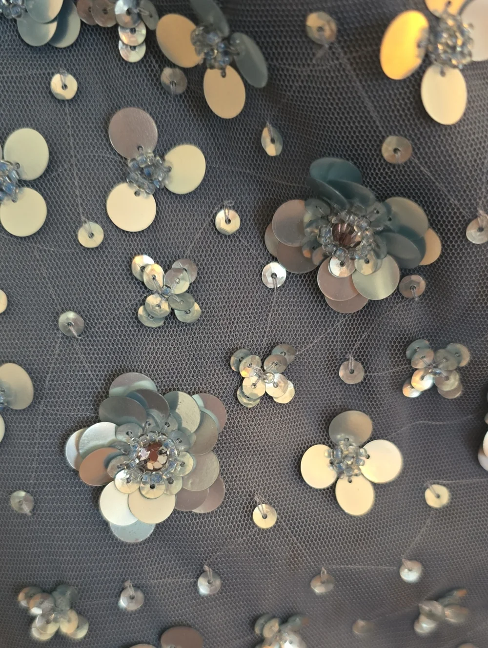 Adrianna Papell One-Shoulder Sequin Floral Gown in Dusty Blue